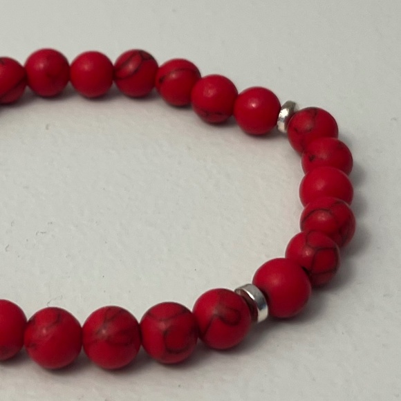 2 for $20 Red Coral Howlite Bracelet with Silver Beads - Picture 3 of 4